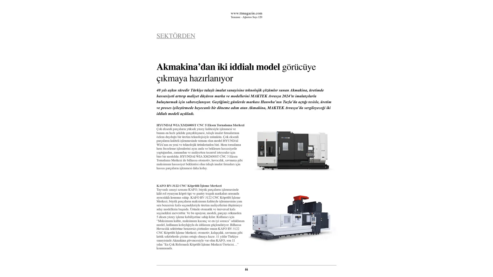 TT Magazin Sayı 120 — Akmakina'dan iki iddialı model haberi